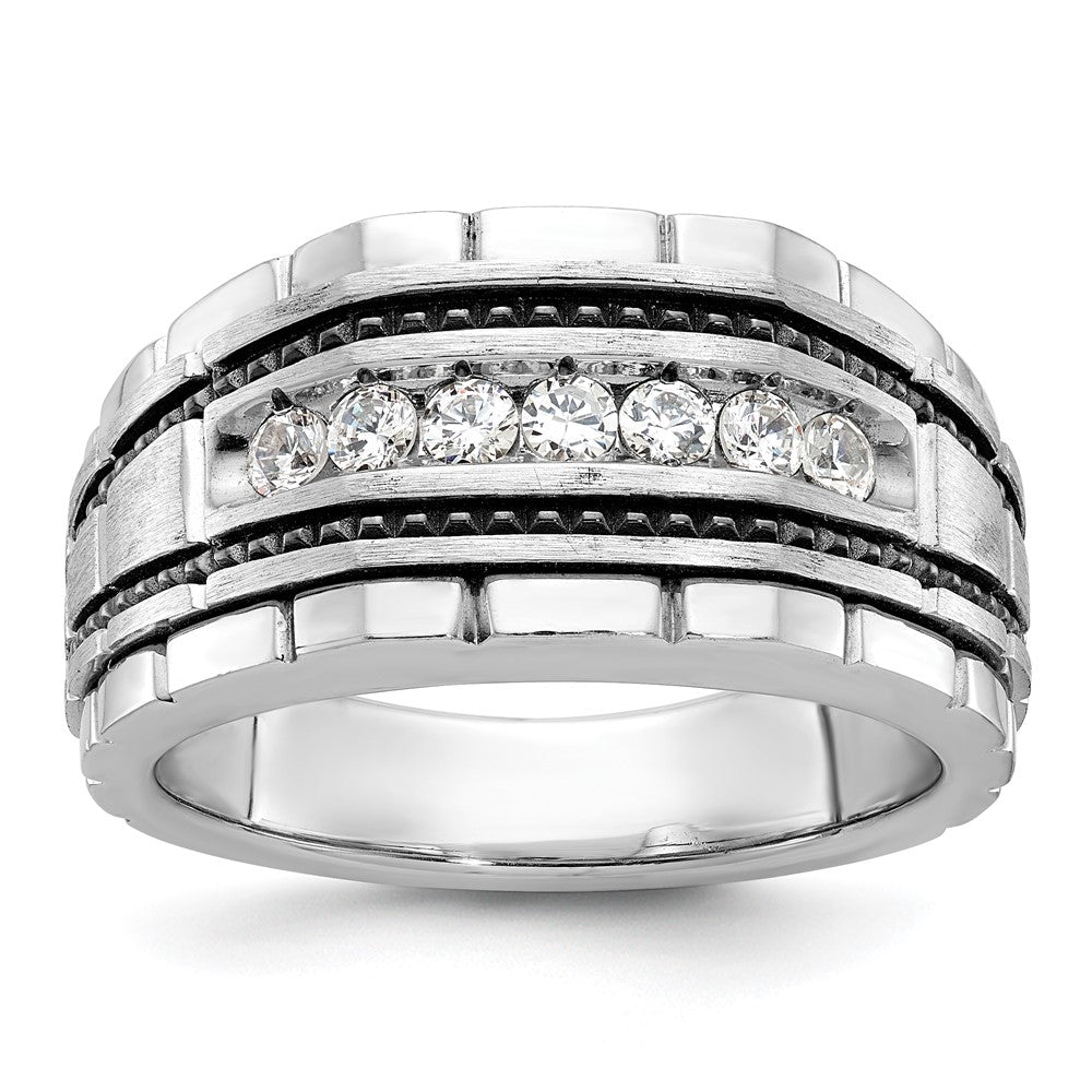 14kw w/ Black RH IBGoodman Men's Satin & Textured 7-Stone Dia Ring