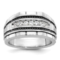 14kw w/ Black RH IBGoodman Men's Satin & Textured 7-Stone Dia Ring