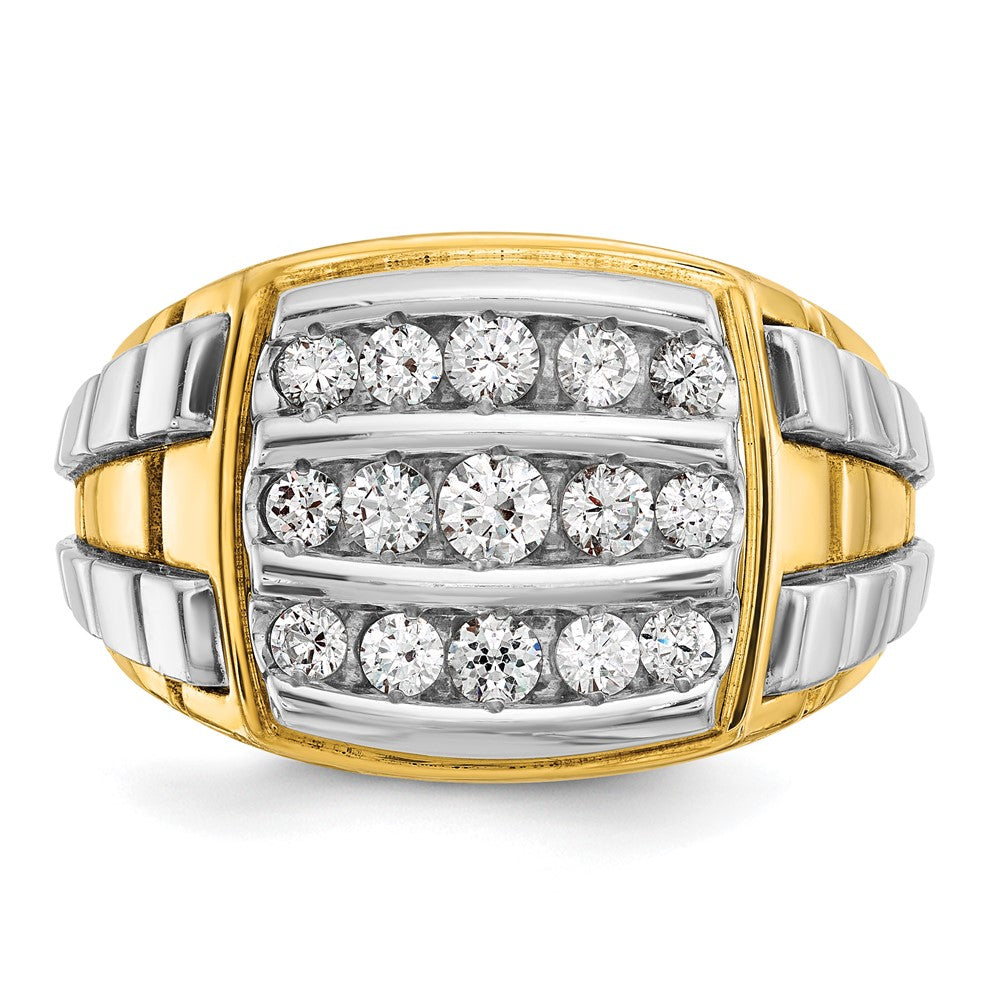 10ktt IBGoodman Men's Polished & Grooved 3-Row Diamond Cluster Ring