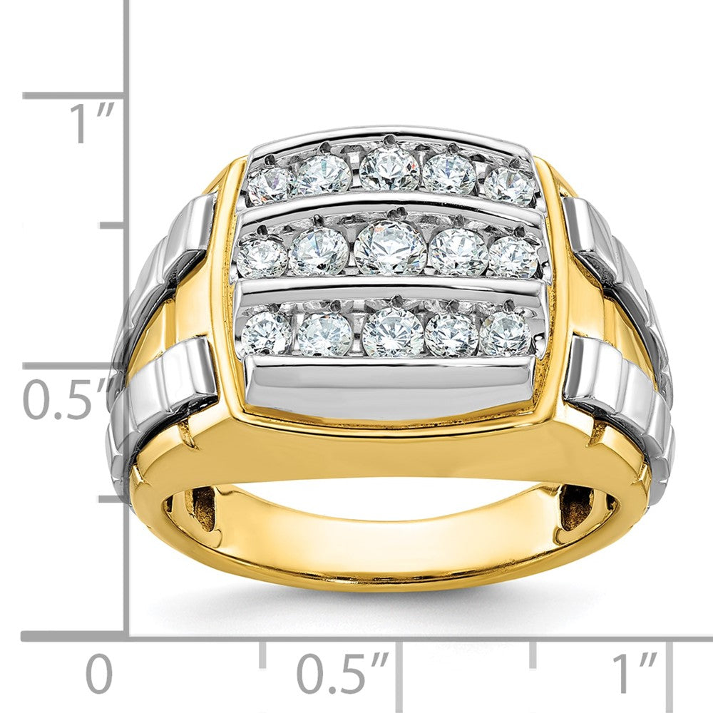10ktt IBGoodman Men's Polished & Grooved 3-Row Diamond Cluster Ring
