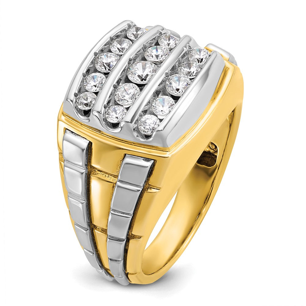 14ktt IBGoodman Men's Polished & Grooved 3-Row Diamond Cluster Ring