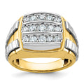 14ktt IBGoodman Men's Polished & Grooved 3-Row Diamond Cluster Ring