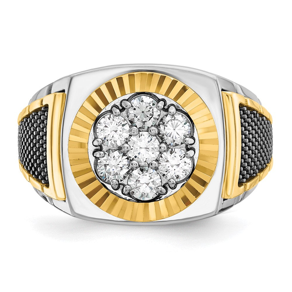 10ktt w/ Blk RH IBGoodman Men's Textured D/C Dia Round Cluster Ring