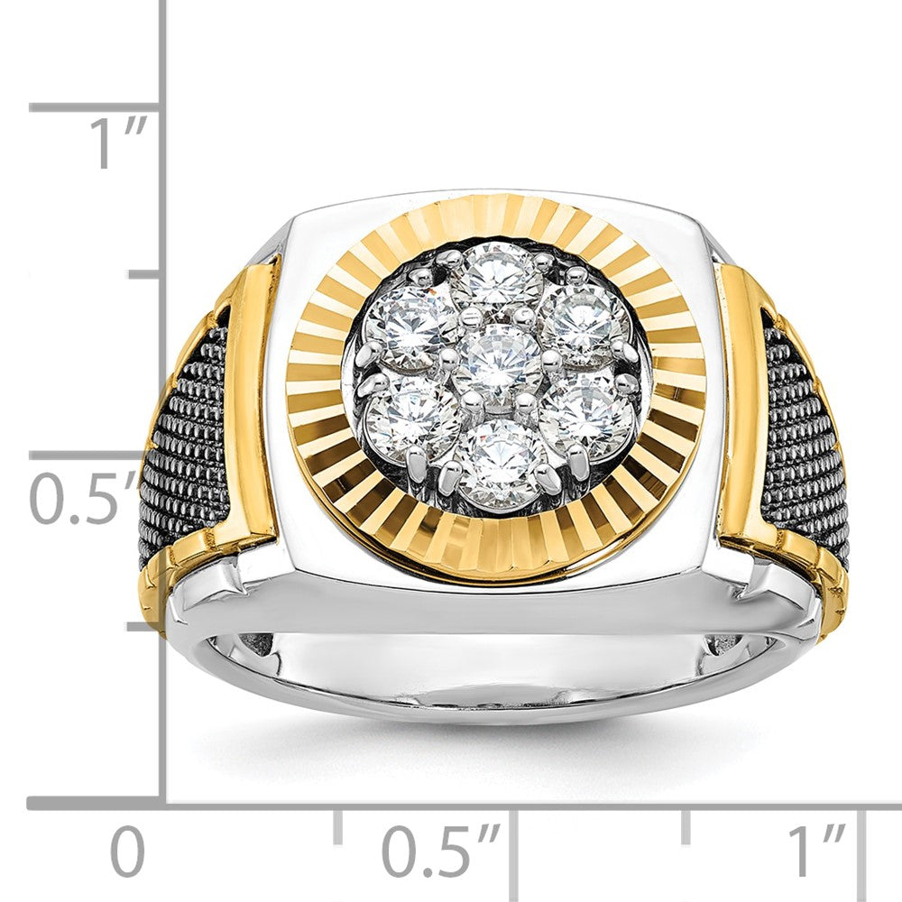 10ktt w/ Blk RH IBGoodman Men's Textured D/C Dia Round Cluster Ring