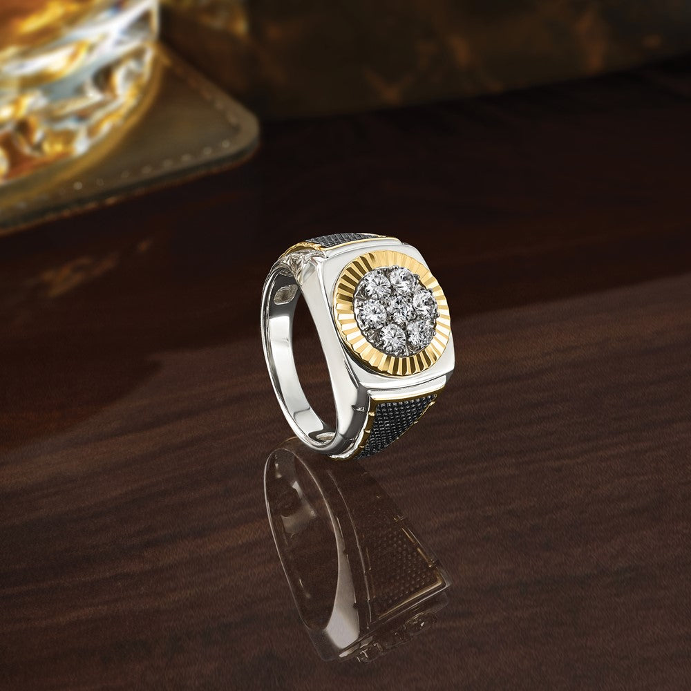 10ktt IBGoodman Men's Polished Textured D/C Round Cluster Ring Mtg