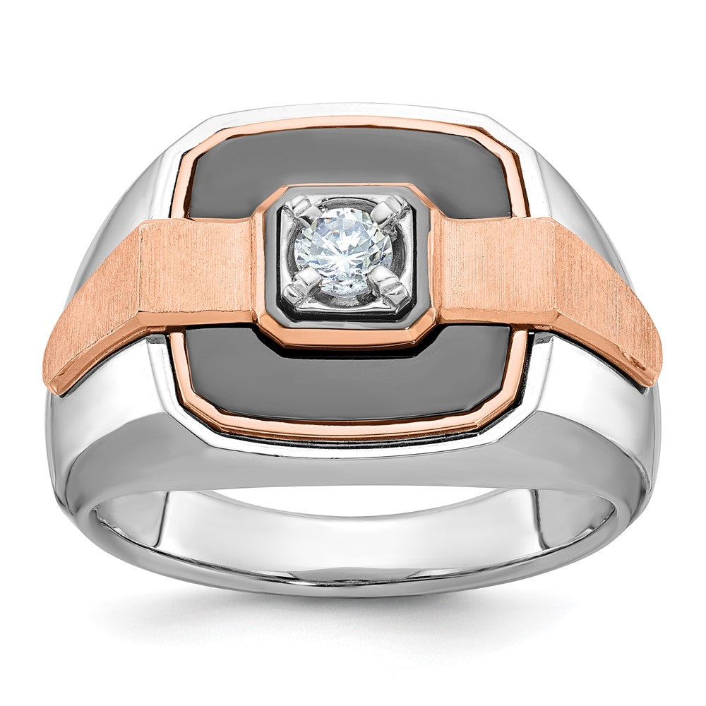 14kwr w/ Black RH IBGoodman Men's Polished & Satin Diamond Ring
