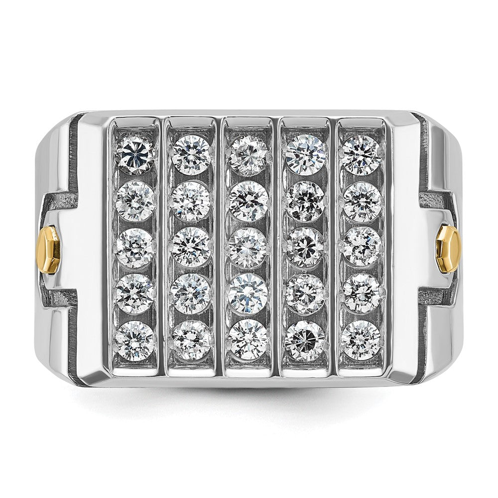 14ktt w/ Blk RH IBGoodman Men's Grooved 5-Row Cluster AA Dia Ring