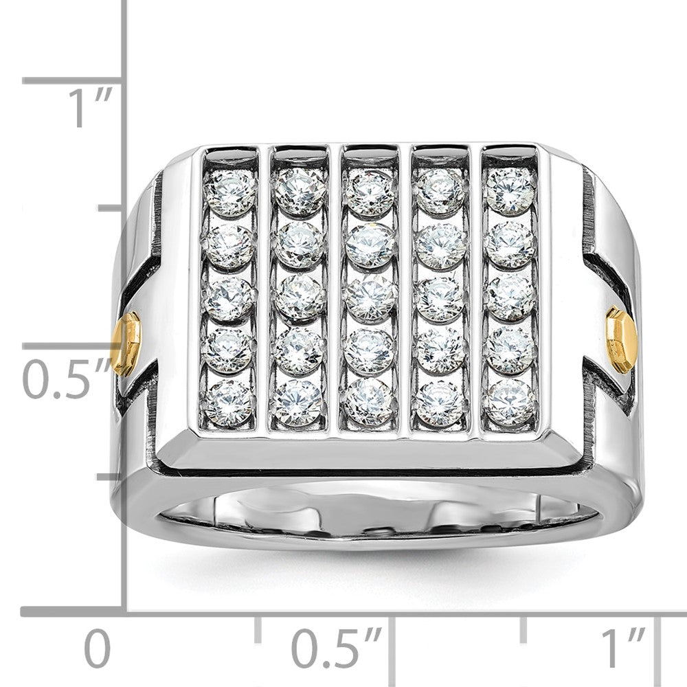 14ktt w/ Blk RH IBGoodman Men's Grooved 5-Row Cluster AA Dia Ring