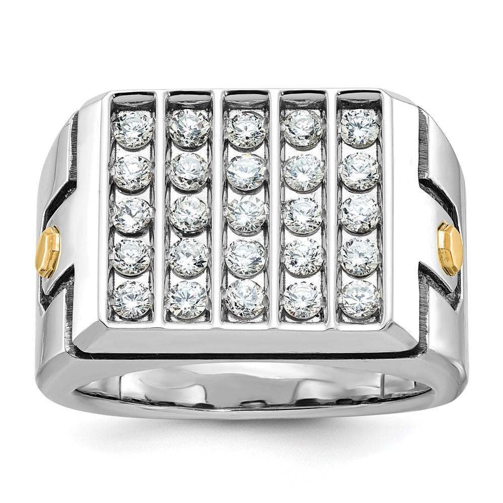 14ktt w/ Blk RH IBGoodman Men's Grooved 5-Row Cluster AA Dia Ring