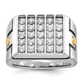 14ktt w/ Blk RH IBGoodman Men's Grooved 5-Row Cluster AA Dia Ring