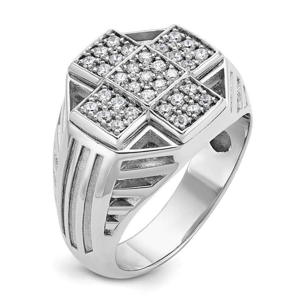 14kw IBGoodman Men's Polish/Textured/Grooved Cross Cluster Ring Mtg