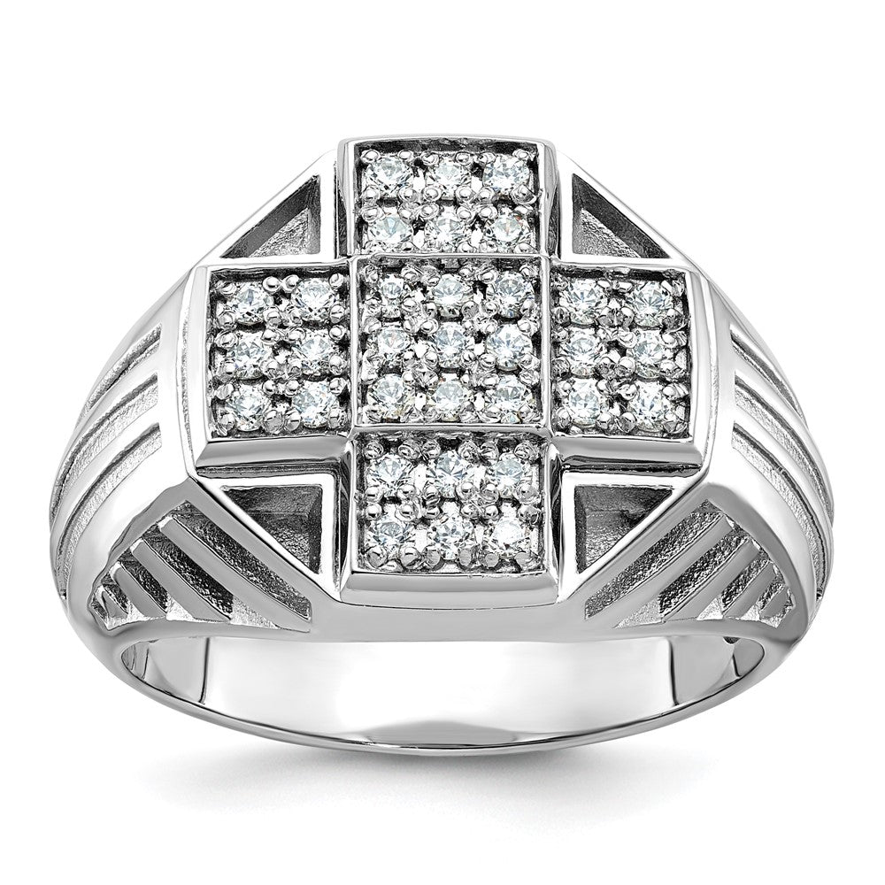 14kw IBGoodman Men's Textured & Grooved Diamond Cross Cluster Ring