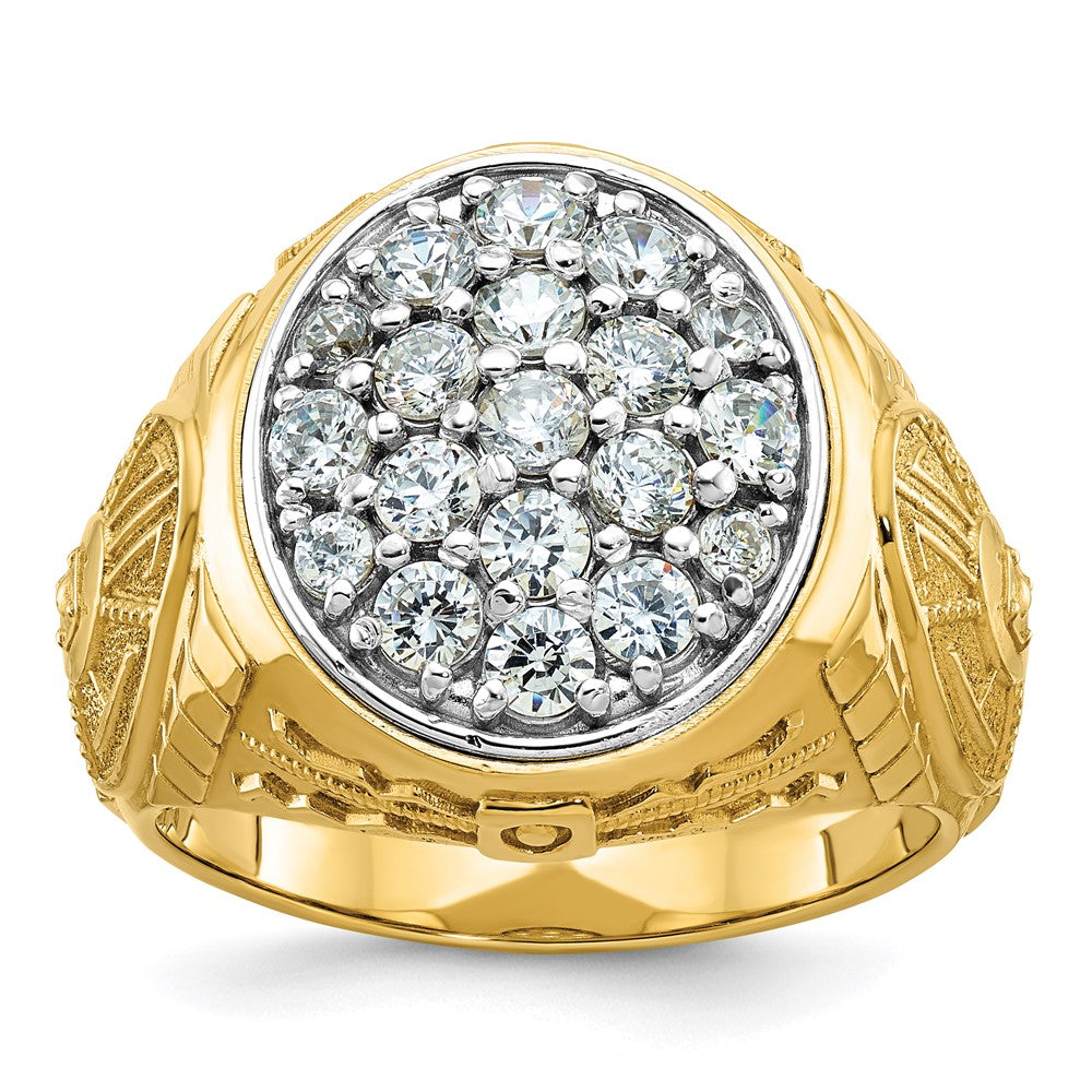 10ktt IBGoodman Men's Polished & Textured Diamond Oval Cluster Ring