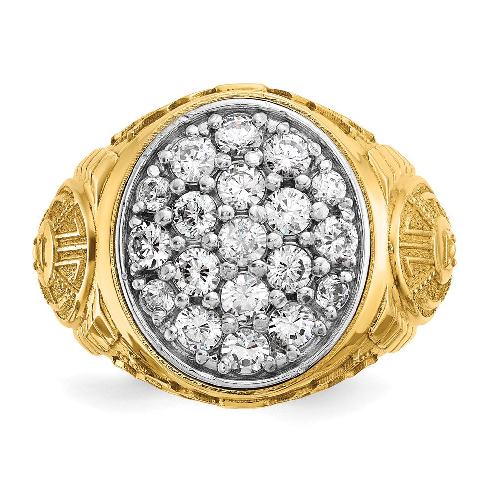 14ktt IBGoodman Men's Polished & Textured Diamond Oval Cluster Ring