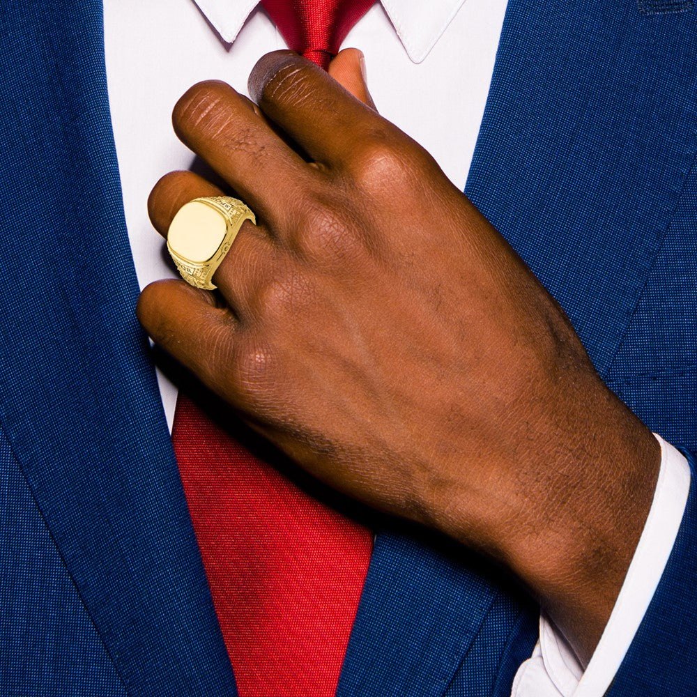 10k IBGoodman 16.5x14.8mm Men's Cushion Signet Ring