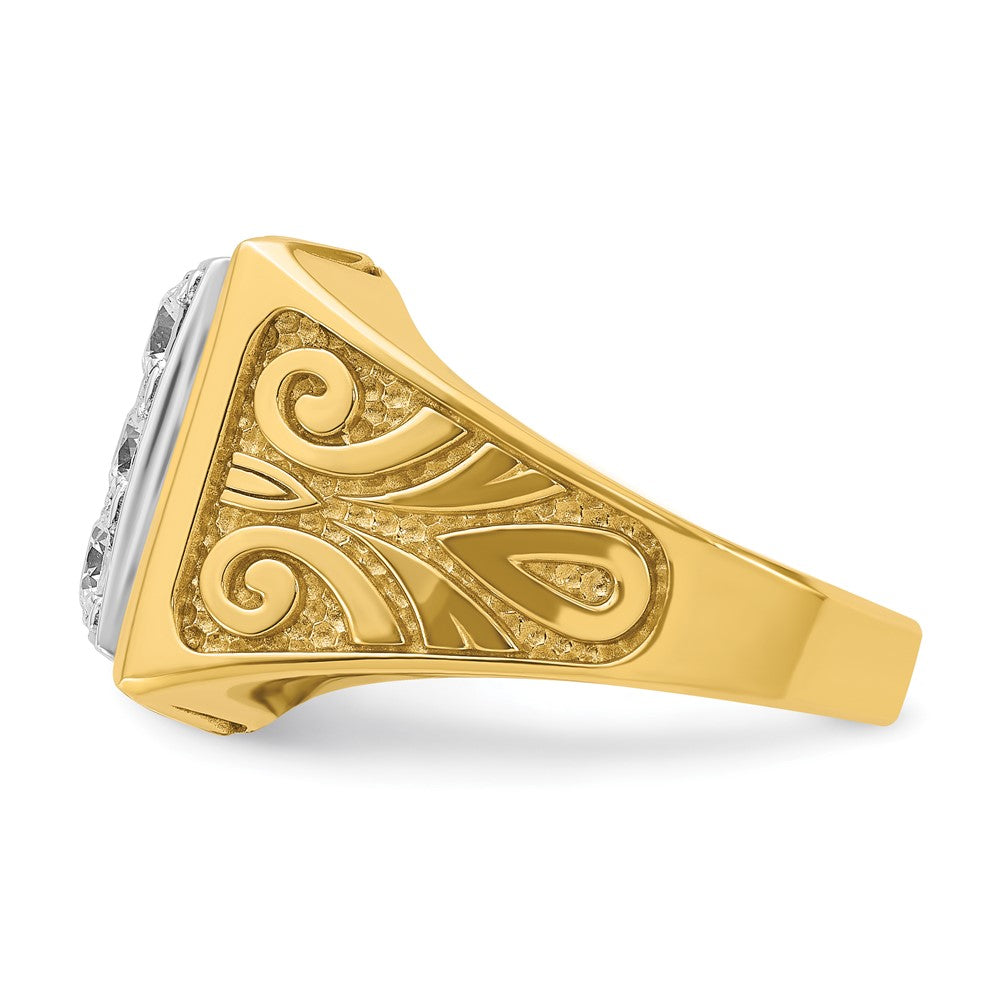 14ktt IBGoodman Men's Textured Scroll Design Diamond Cluster Ring
