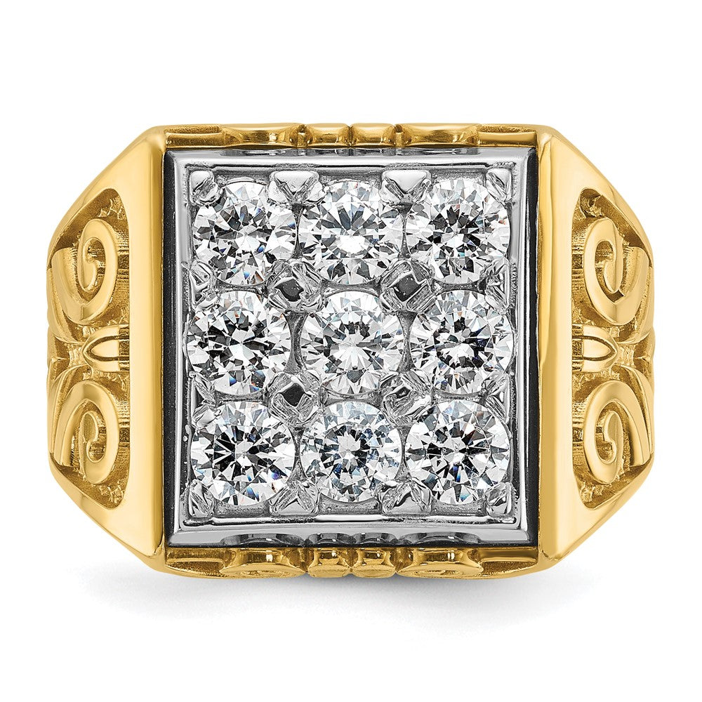 14ktt IBGoodman Men's Polish & Textured Scroll Design Cluster Ring Mtg