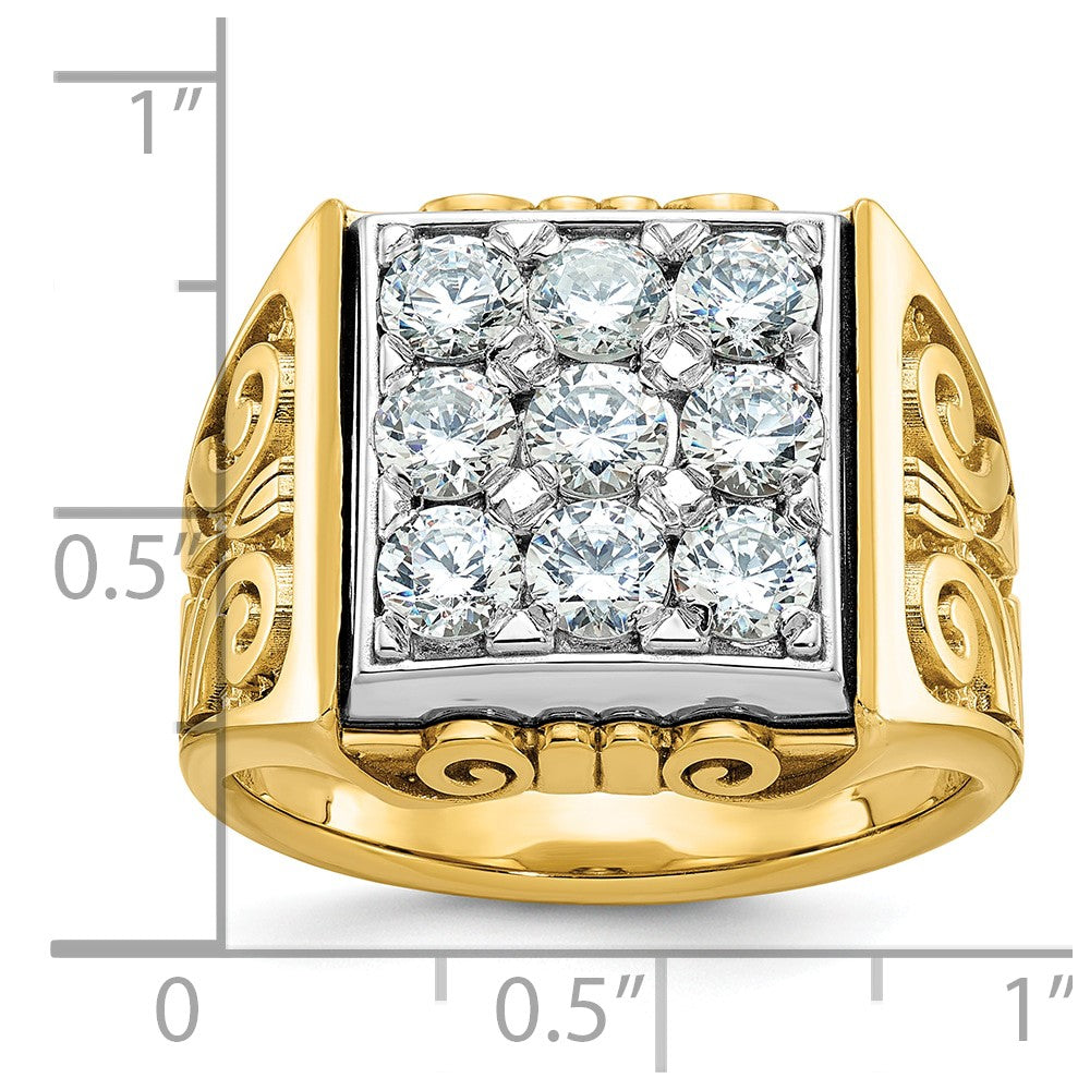 14ktt IBGoodman Men's Textured Scroll Design Diamond Cluster Ring