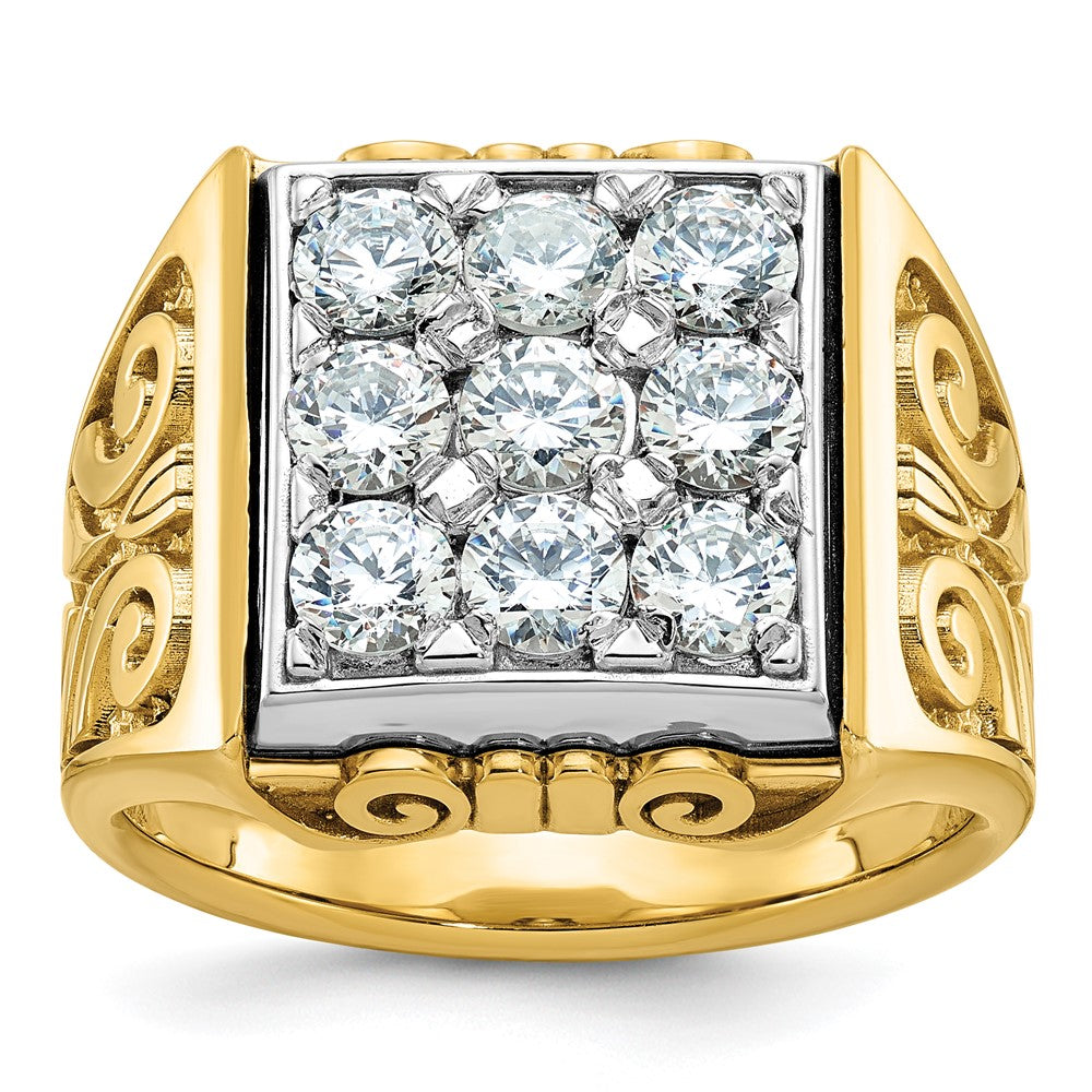 14ktt IBGoodman Men's Textured Scroll Design Diamond Cluster Ring