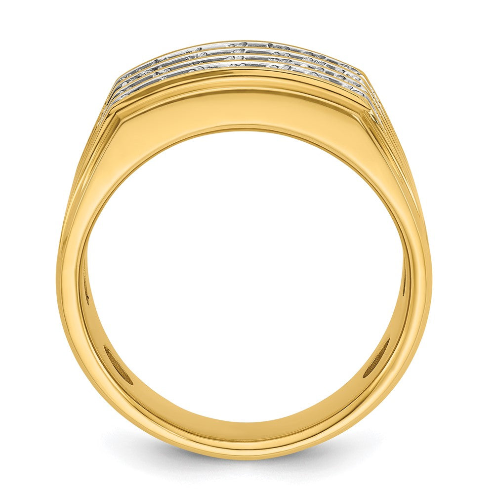 10k w/ White RH IBGoodman Men's Polished & Grooved 4-Row Dia Ring