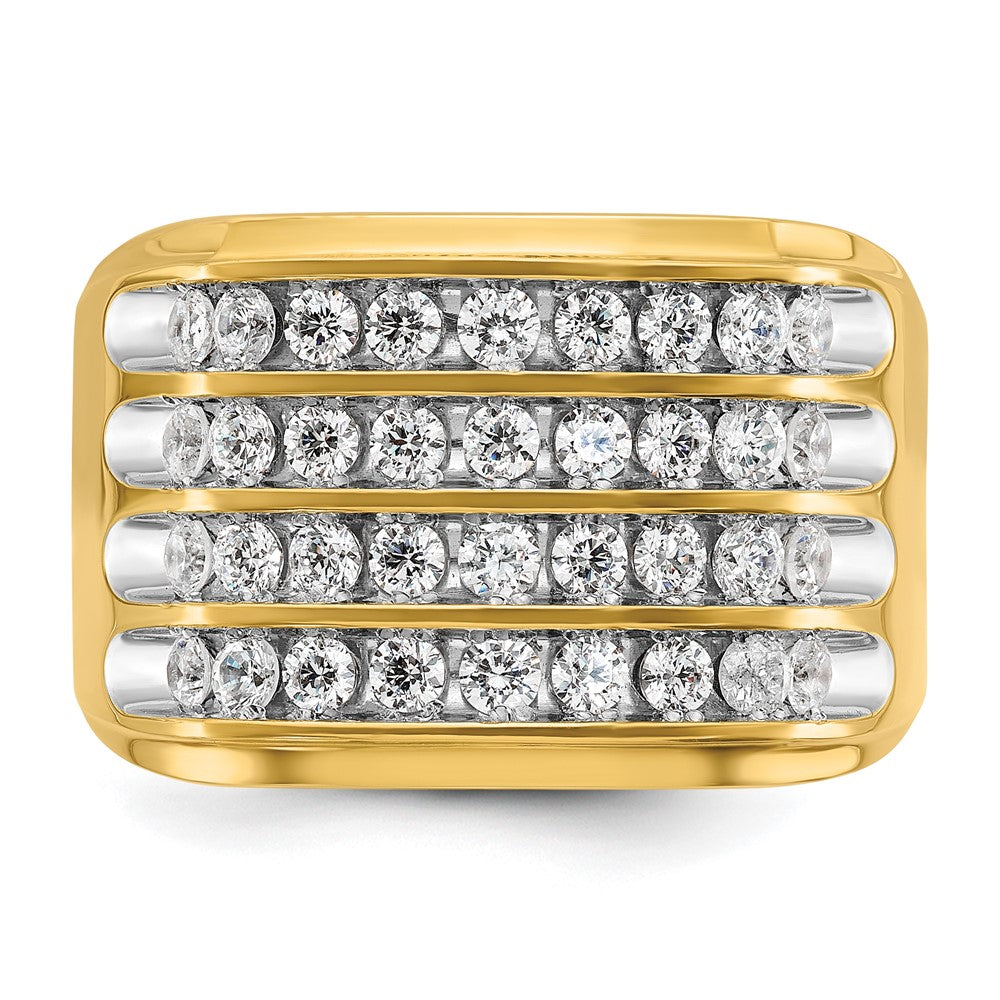 10k w/ White RH IBGoodman Men's Polished & Grooved 4-Row Dia Ring