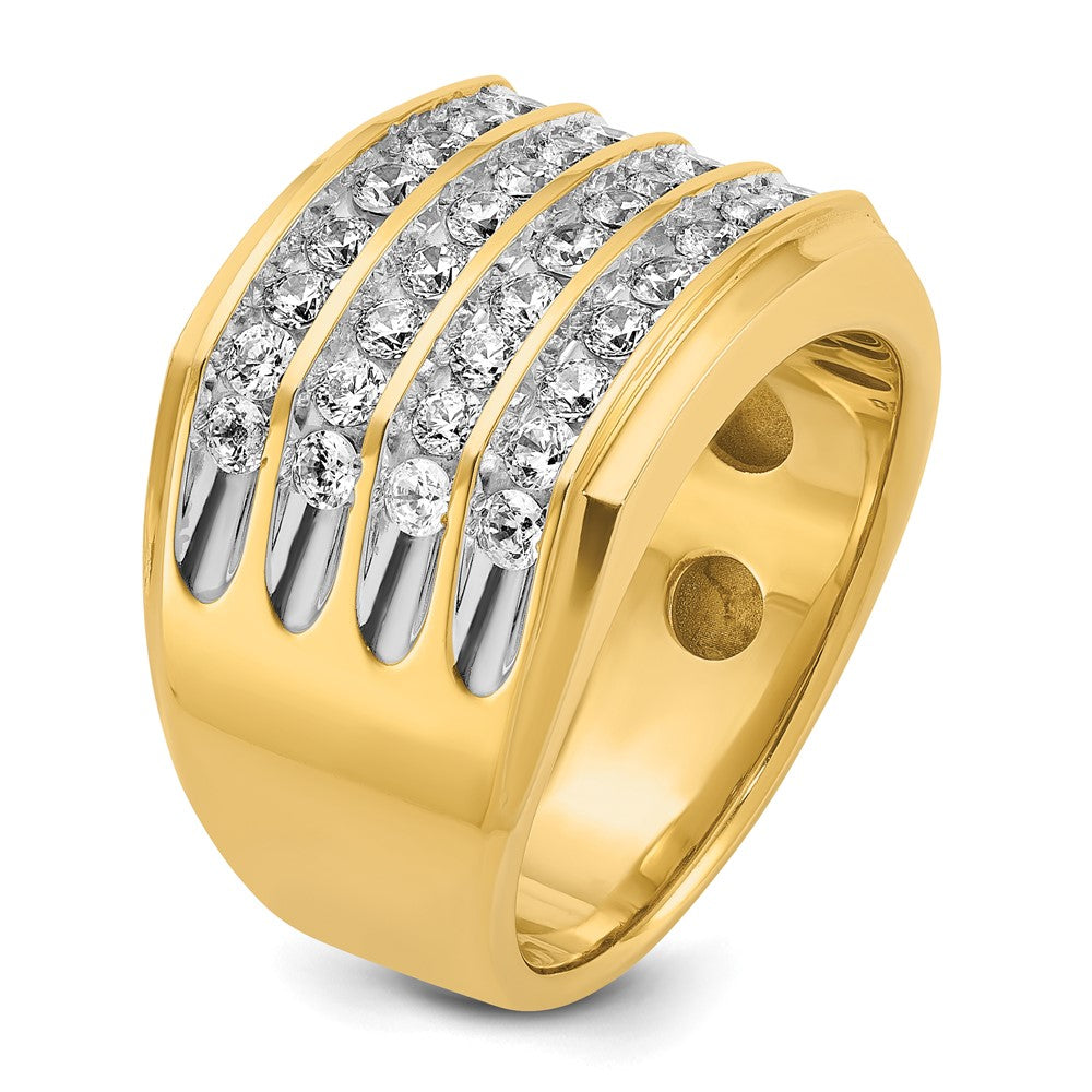 10k w/ White RH IBGoodman Men's Polished & Grooved 4-Row Dia Ring