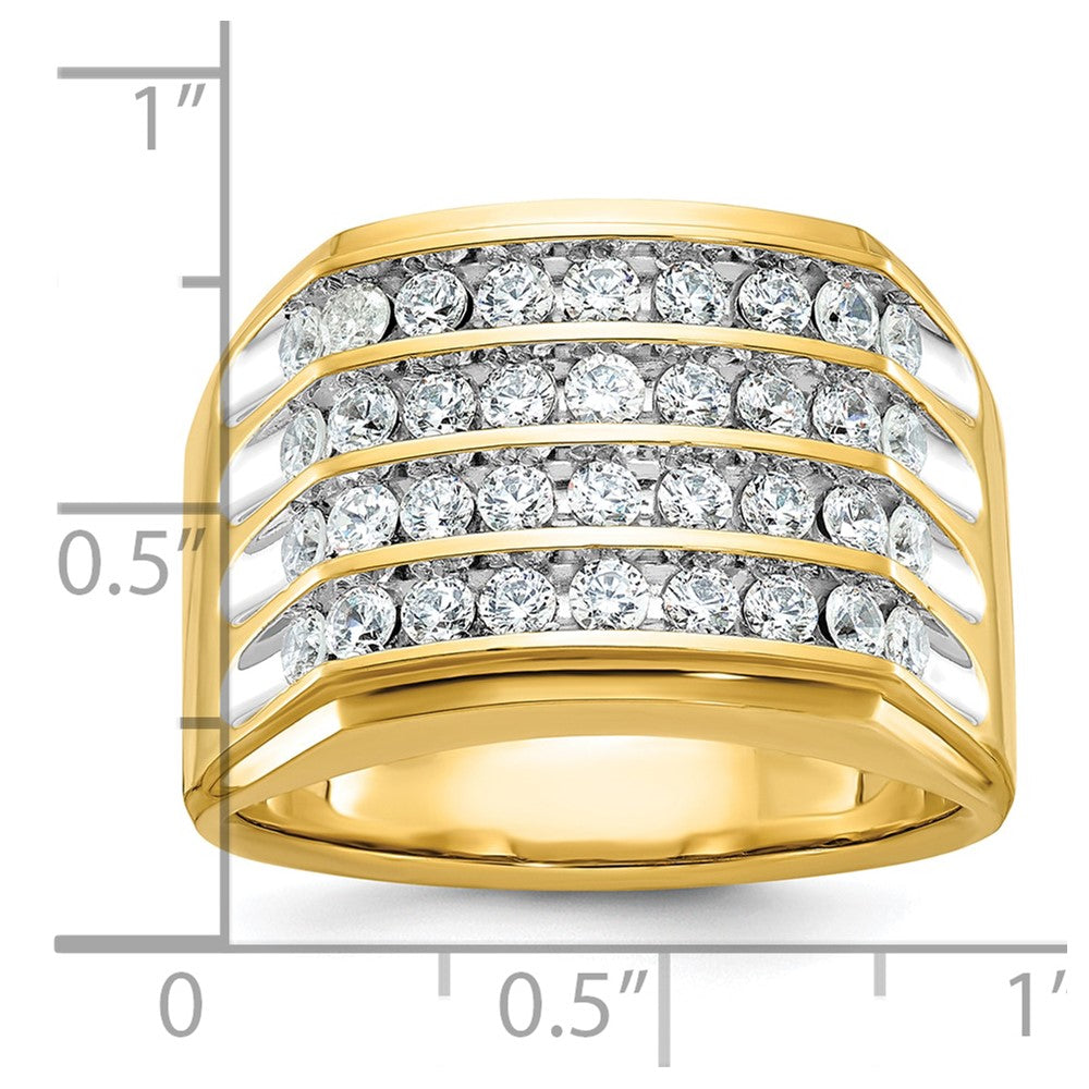 10k w/ White RH IBGoodman Men's Polished & Grooved 4-Row Dia Ring