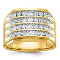 10k w/ White RH IBGoodman Men's Polished & Grooved 4-Row Dia Ring