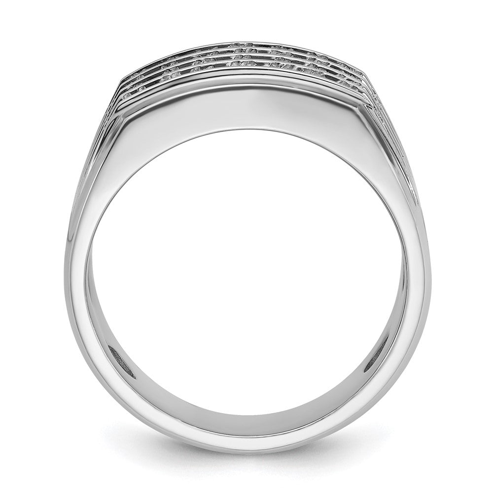 14k White Gold IBGoodman Men's Polished & Grooved 4-Row Dia Ring