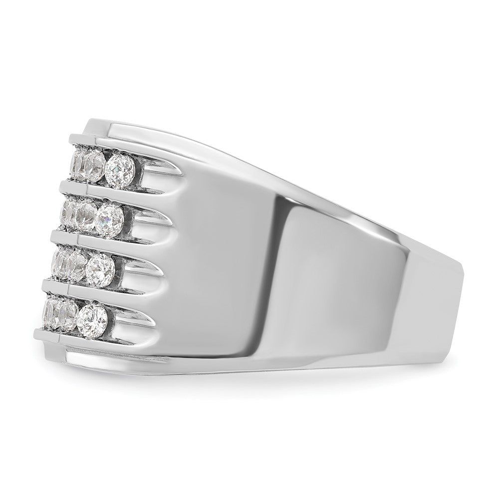 14k White Gold IBGoodman Men's Polished & Grooved 4-Row Ring Mtg