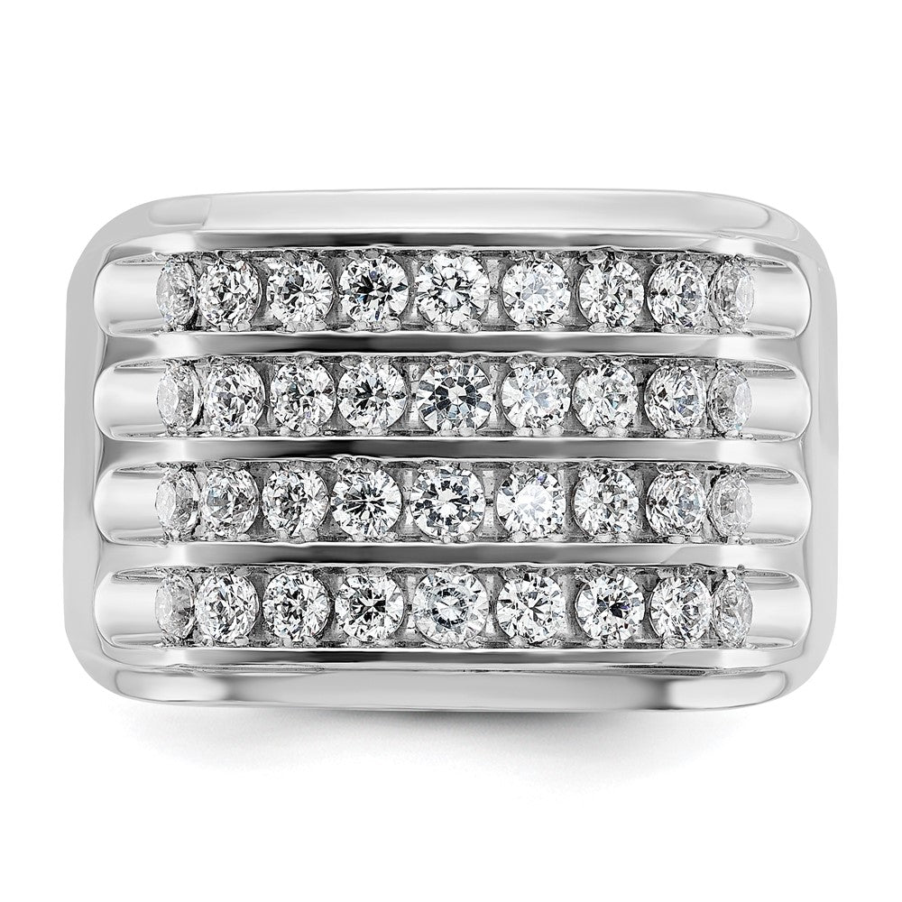 14k White Gold IBGoodman Men's Polished & Grooved 4-Row Ring Mtg