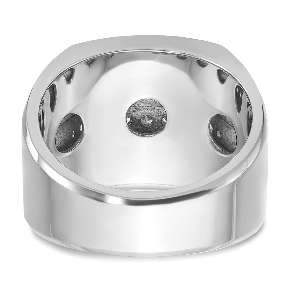 14k White Gold IBGoodman Men's Polished & Grooved 4-Row Dia Ring