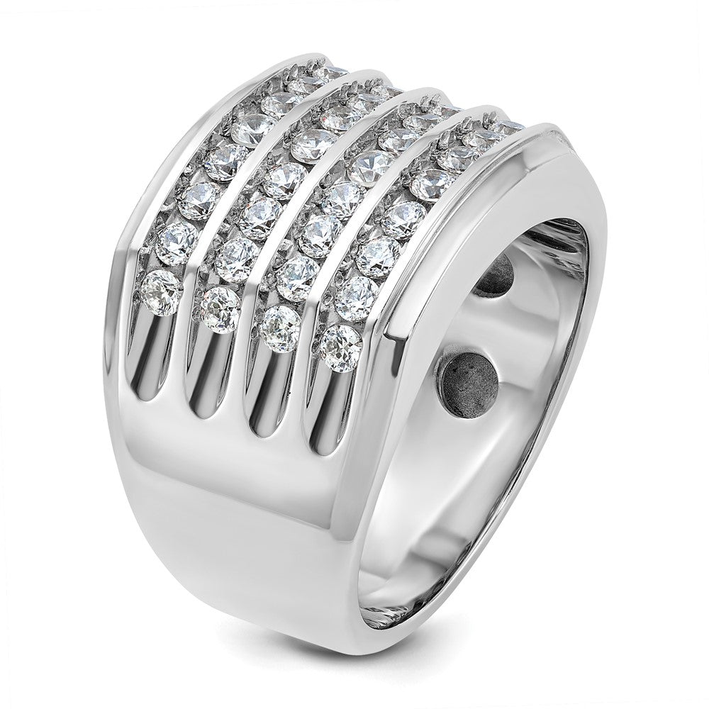 14k White Gold IBGoodman Men's Polished & Grooved 4-Row Ring Mtg