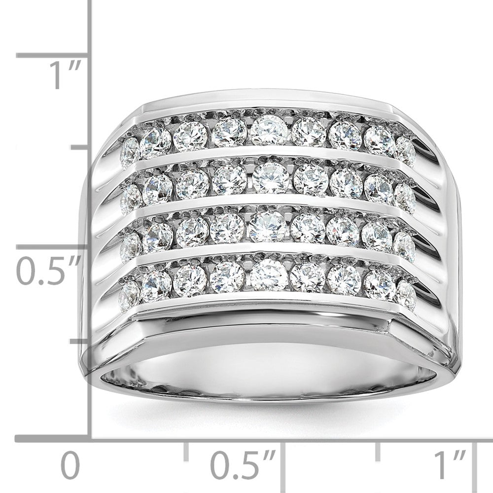 14k White Gold IBGoodman Men's Polished & Grooved 4-Row Dia Ring