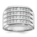14k White Gold IBGoodman Men's Polished & Grooved 4-Row Dia Ring