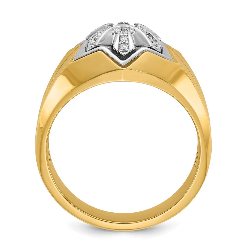 14k Two-tone IBGoodman Men's Polished & Grooved Diamond Star Ring