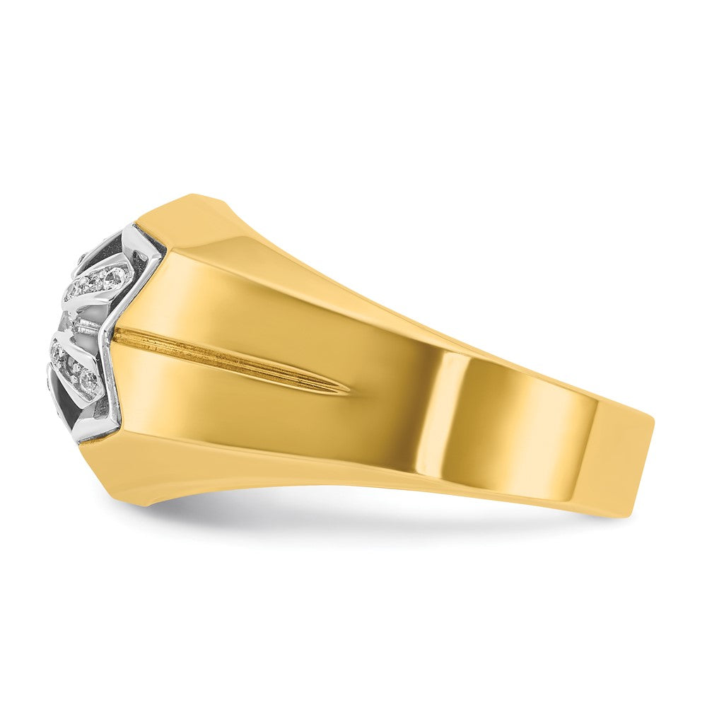 14k Two-tone IBGoodman Men's Polished & Grooved Diamond Star Ring