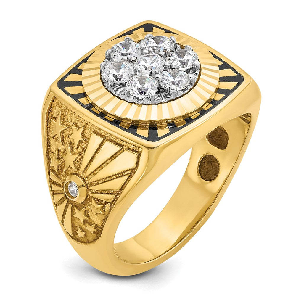 14ktt w/ Blk Enamel IBGoodman Men's D/C Stars & Stripes Dia Cluster Ring