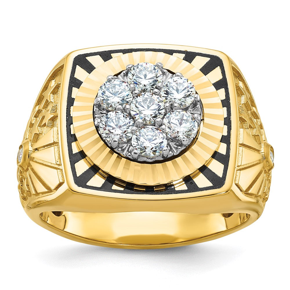 14ktt w/ Blk Enamel IBGoodman Men's D/C Stars & Stripes Dia Cluster Ring