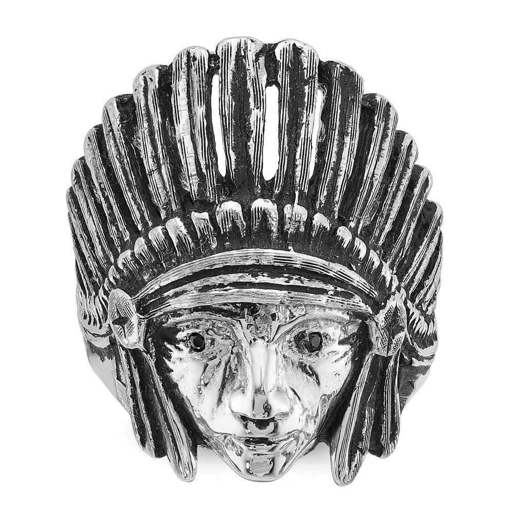 14kw IBGoodman Men's Antiqued Black Diamond Native Headdress Complete Ring