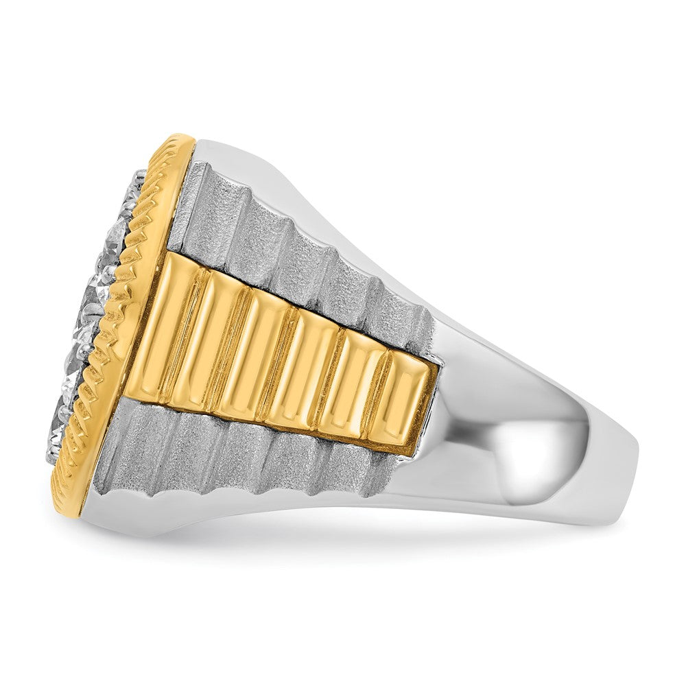 14ktt IBGoodman Men's Polished Satin & Ribbed Round Cluster Ring Mtg