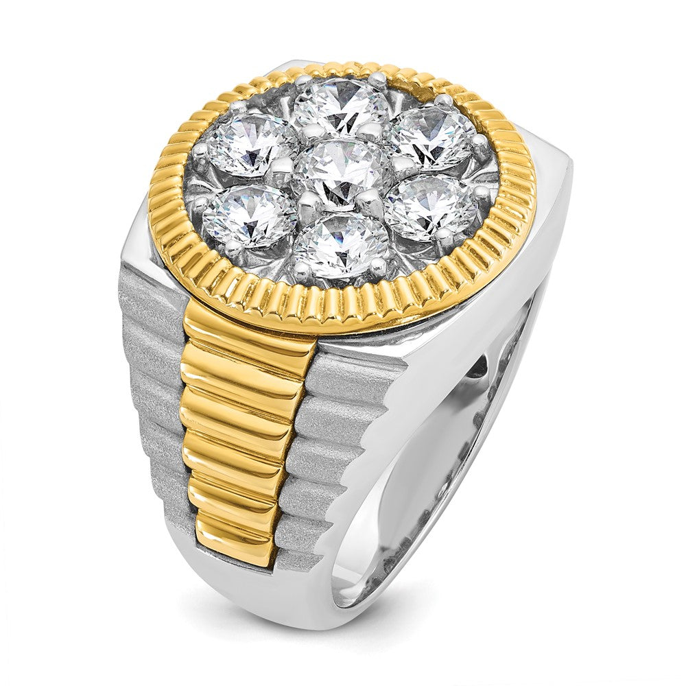 14ktt IBGoodman Men's Polished Satin & Ribbed Round Cluster Ring Mtg