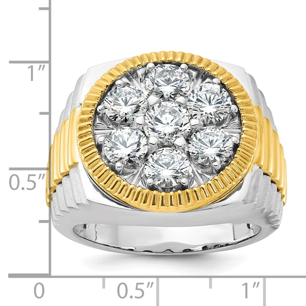 14ktt IBGoodman Men's Polished Satin & Ribbed Round Cluster Ring Mtg