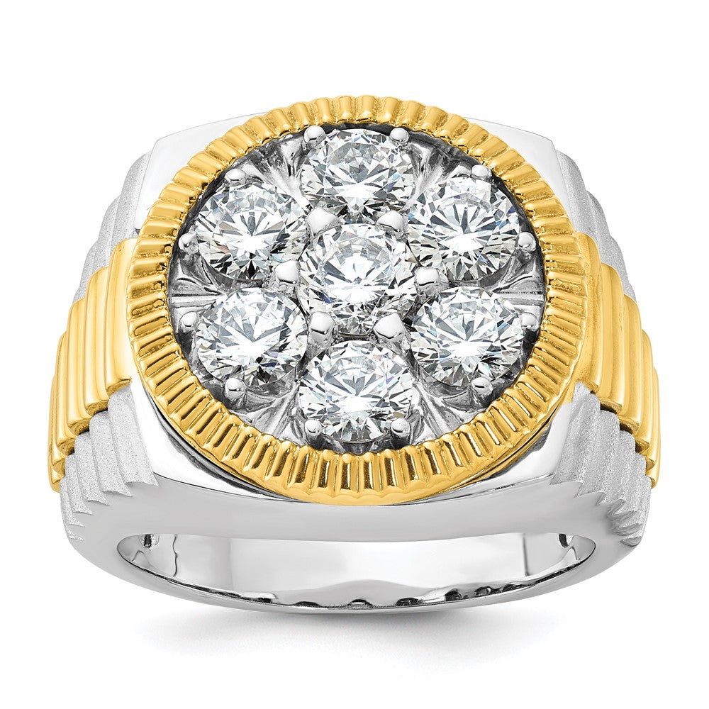 14ktt IBGoodman Men's Polished Satin & Ribbed Round Cluster Ring Mtg
