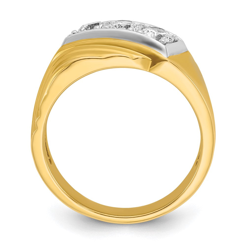 14k IBGoodman Men's Polished and Grooved 3-Stone Ring Mounting