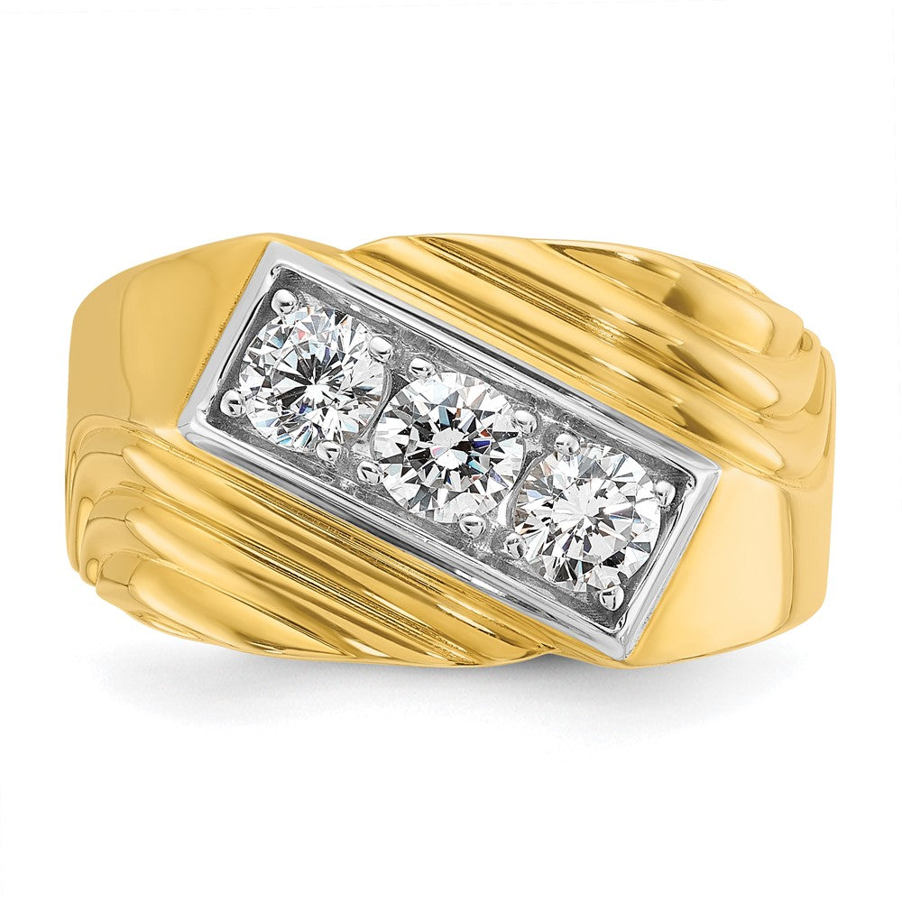 14k IBGoodman Men's Polished and Grooved 3-Stone Ring Mounting