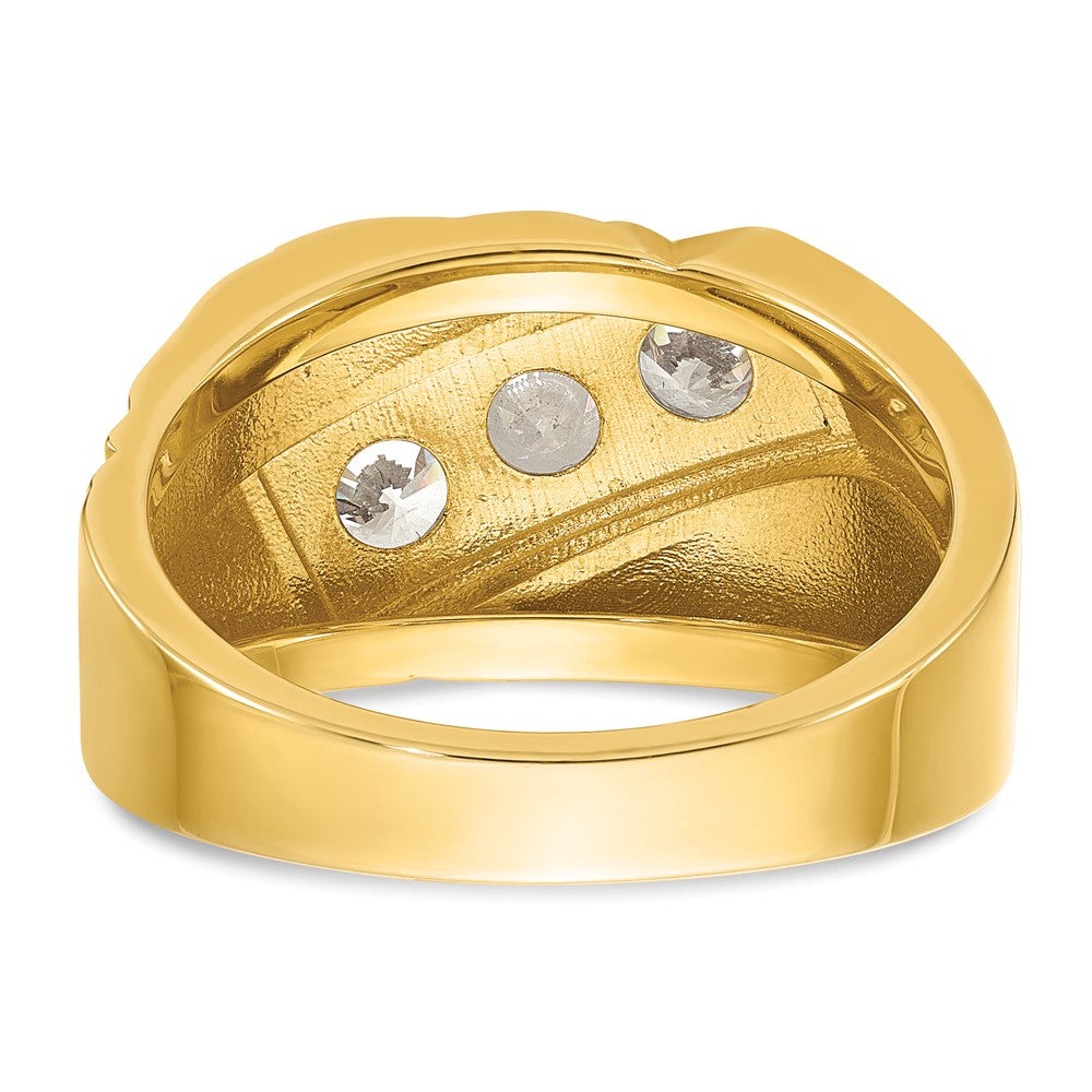 14k IBGoodman Men's Polished and Grooved 3-Stone Ring Mounting