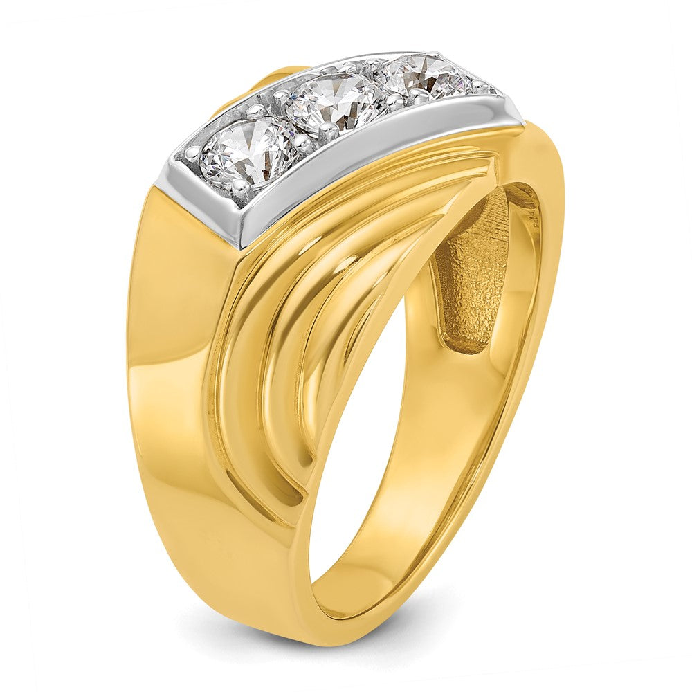 14k IBGoodman Men's Polished and Grooved 3-Stone Ring Mounting