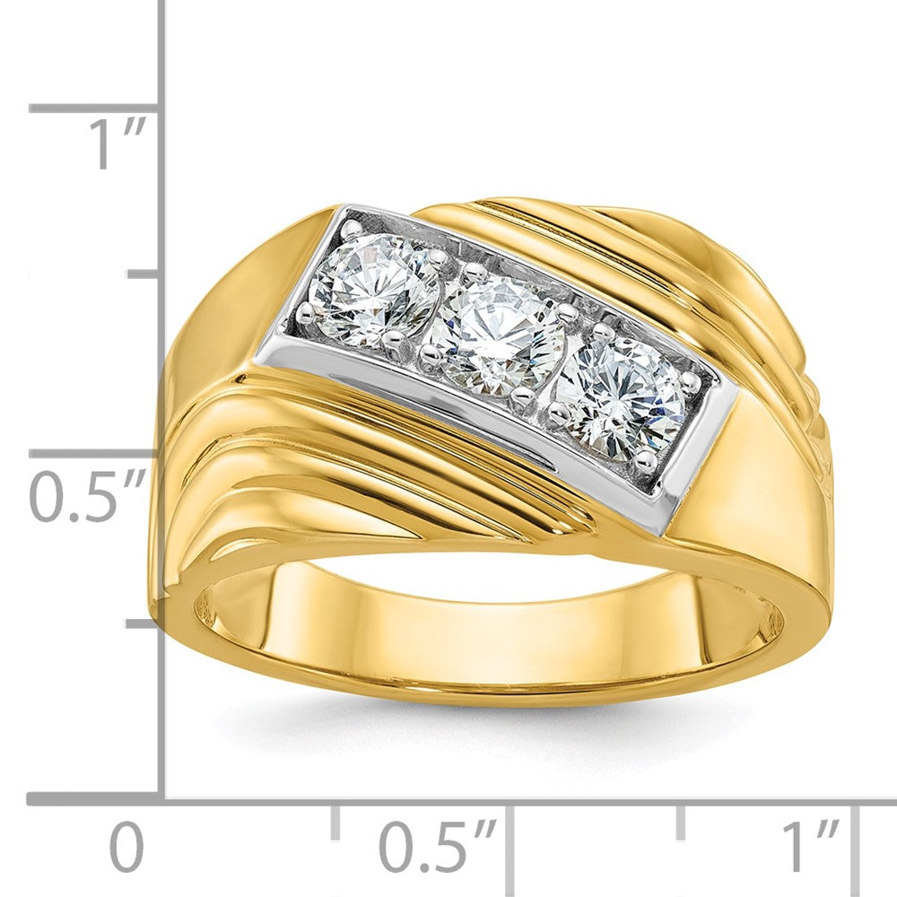 14k IBGoodman Men's Polished and Grooved 3-Stone Ring Mounting