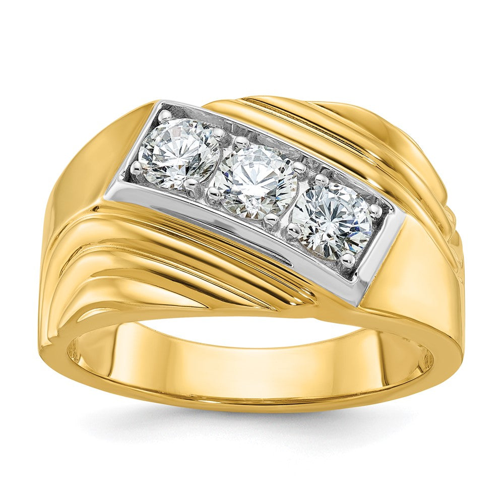 14k IBGoodman Men's Polished and Grooved 3-Stone Ring Mounting
